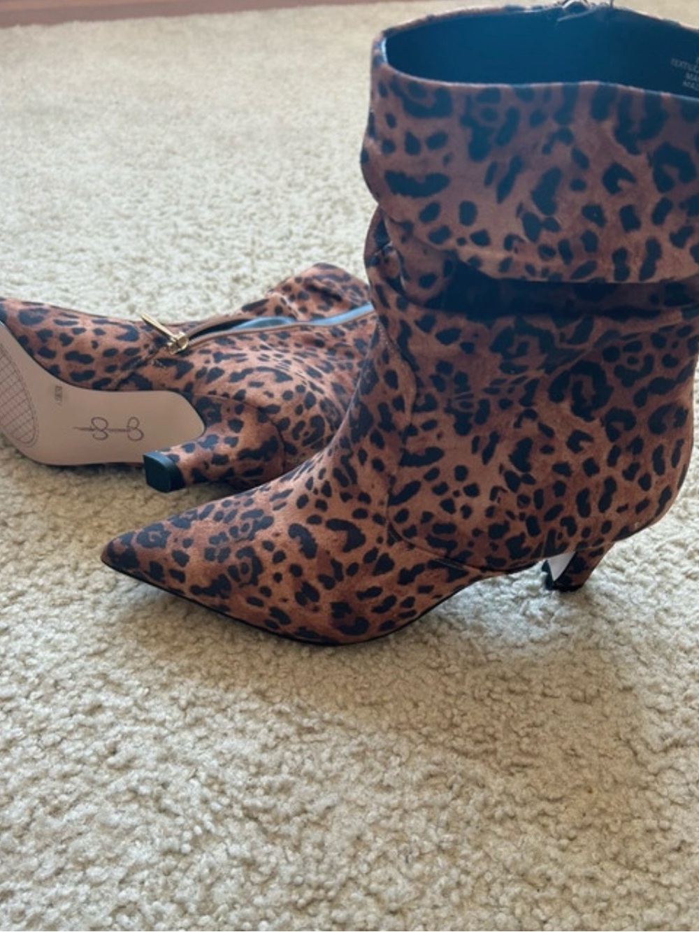 Jessica Simpson Leopard Print Pointed Toe Kitten Heel Ankle Boots
